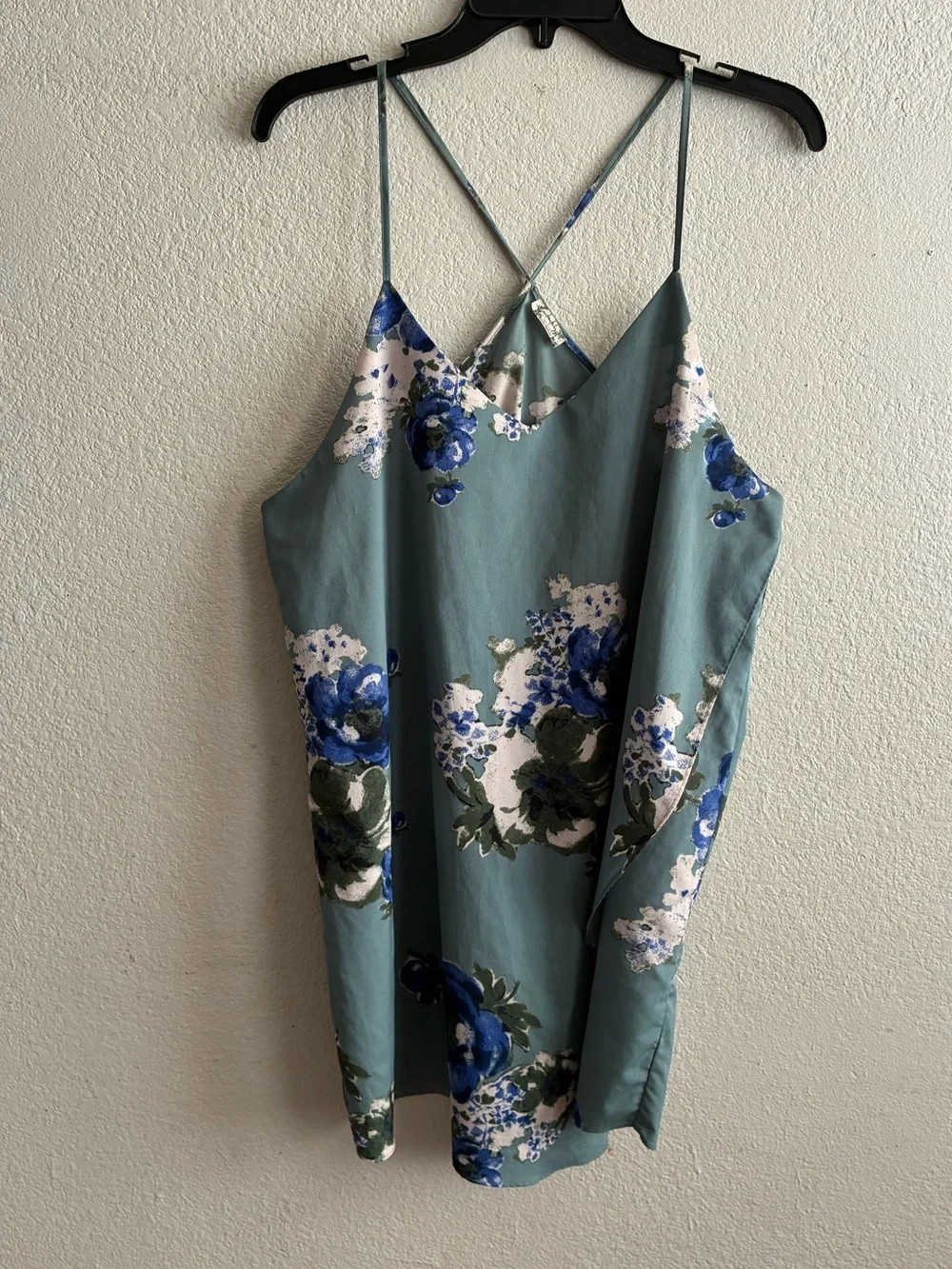 Free People Intimately Cascades Floral Chiffon Mini Slip Dress Slate Blue L